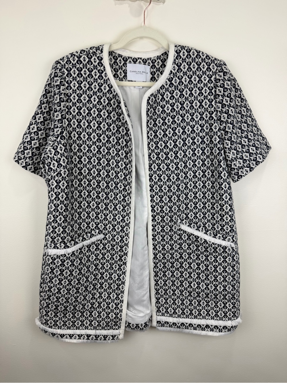 Carolina Belle Montreal navy blue White Tweed Short Sleeve Jacket XL